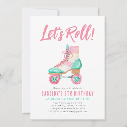 Roll Retro Roller Skate Girl Birthday Einladung (Vorderseite)