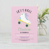 Roll Roller Skate Girls Pink Party Einladung (Stehend Vorderseite)