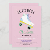 Roll Roller Skate Girls Pink Party Einladung (Vorne/Hinten)
