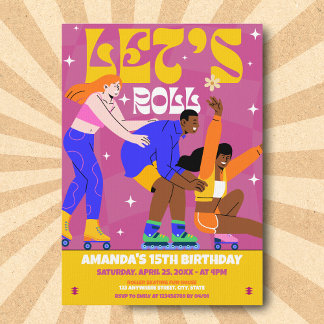 Roll Roller Skate Retro Geburtstagsparty Einladung