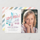 Roll Roller Skaten Girl Birthday Foto Einladung (Vorne/Hinten)