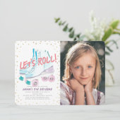 Roll Roller Skaten Girl Birthday Foto Einladung (Stehend Vorderseite)