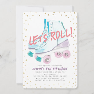 Roll Roller Skaten Watercolor Girl zum Geburtstag Einladung