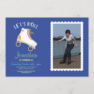 Roll Rollerskate Blue Birthday Party Foto Einladung