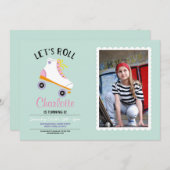 Roll Rollerskate Girls Geburtstagsparty Foto Einladung (Vorne/Hinten)