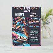 Roll Scooter Jump Zone Skateboarding 13. Geburtsta Einladung (Stehend Vorderseite)