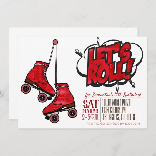 Roll Skaten zum Geburtstag Einladung (Vorne/Hinten)