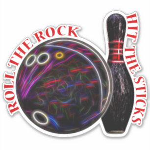Roll the Rock, Bowling Ball & Button, Vinyl Sticke Aufkleber