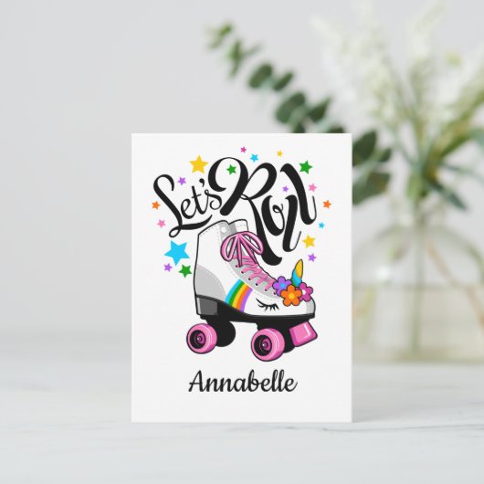 Roll Unicorn Roller Skate Girl's Postkarte (Stehend Vorderseite)
