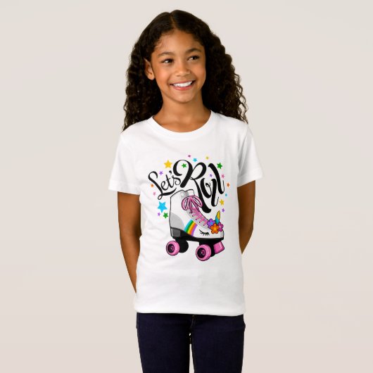 Roll Unicorn Roller Skate T - Shirt für Mädchen. (Vorne ganz)