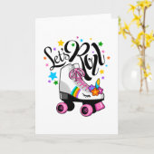 Roll Unicorn Roller Skate T - Shirt für Mädchen. Karte (Gelbe Blume)