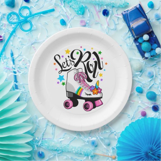 Roll Unicorn Roller Skate T - Shirt für Mädchen. Pappteller (Party)