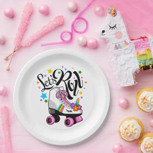 Roll Unicorn Roller Skate T - Shirt für Mädchen. Pappteller (Party)