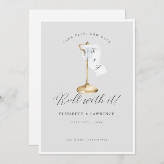 Roll with it Elegant Toillet Paper Roll & Stand Save The Date (Vorne/Hinten)