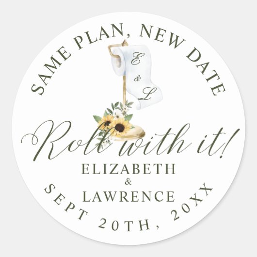 Roll with it Yellow Florals & Toilet Paper White Runder Aufkleber (Vorderseite)