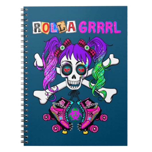 Rolla Grrl Punk Rock Skater Girl Spiral Notebook Notizblock (Vorderseite)