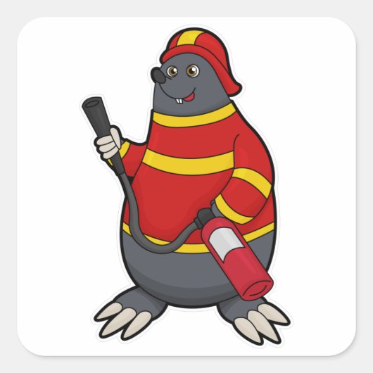 Rolle als Feuerwehrmann mit Feuerlöscher Quadratischer Aufkleber (Vorderseite)