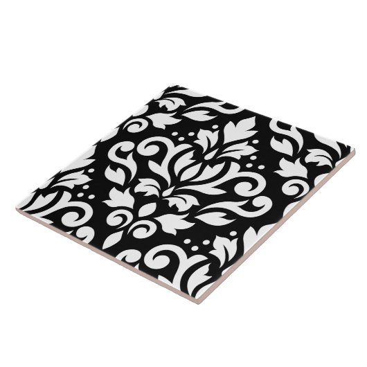 Rolle-Damast-großes Entwurfs-Weiß auf Schwarzem Fliese (Seite)