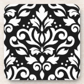 Rolle-Damast-großes Entwurfs-Weiß auf Schwarzem Untersetzer (Vorderseite)