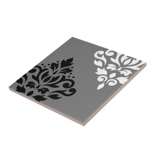 Rolle-Damast-Kunst I schwarz u. Weiß auf Grau Fliese (Seite)