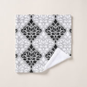 Rolle-Damast-Mischgröße Ptn B&W auf Grau Badhandtuch Set (Waschlappen)