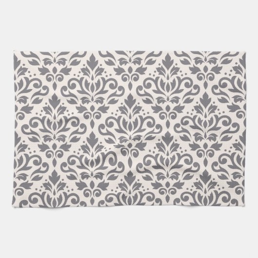Rolle-Damast-Muster-Grau auf Creme Handtuch (Horizontal)