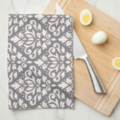 Rolle-Damast-Wiederholungs-Muster-Creme auf Grau Geschirrtuch (Viertel Falte)