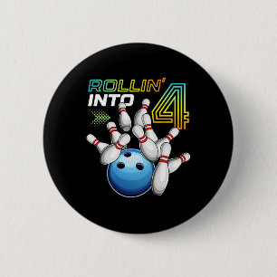 Rolle in 4 Retro Bowling Geburtstagsfeier 4. Gebur Button
