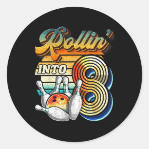 Rolle in 8 Bowling Geburtstagsfeier 8. Geburtstag  Runder Aufkleber