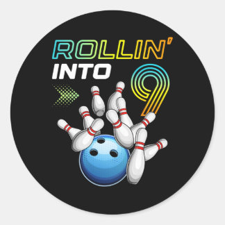 Rolle in 9 Retro Bowling Geburtstagsfeier 9. Gebur Runder Aufkleber