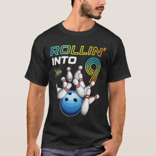 Rolle in 9 Retro Bowling Geburtstagsfeier 9. Gebur T-Shirt