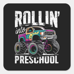 Rolle in den Vorschul-Monstertruck zurück zur Schu Quadratischer Aufkleber
