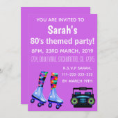 Rolle Skate und Boombox. Achtzigerjahre Partei Einladung (Vorne/Hinten)