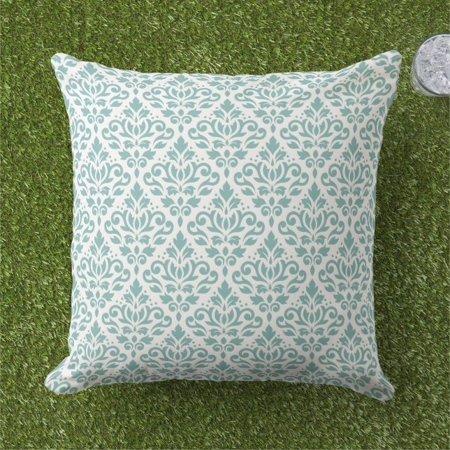 Rollen-Damask-Aquamarines Muster Kissen (Gras)