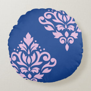 Rollen Damask Art I 2Wart Pink+Blau Rundes Kissen