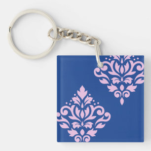 Rollen Damask Art I 2Wart Pink+Blau Schlüsselanhänger