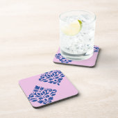 Rollen Damask Art I Blue on Pink Getränkeuntersetzer (Rechte Seite)
