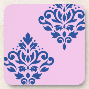 Rollen Damask Art I Blue on Pink Getränkeuntersetzer