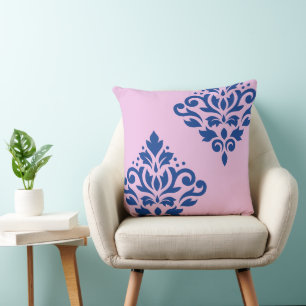 Rollen Damask Art I Blue on Pink Kissen