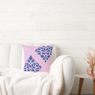 Rollen Damask Art I Blue on Pink Kissen