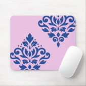 Rollen Damask Art I Blue on Pink Mousepad (Mit Mouse)