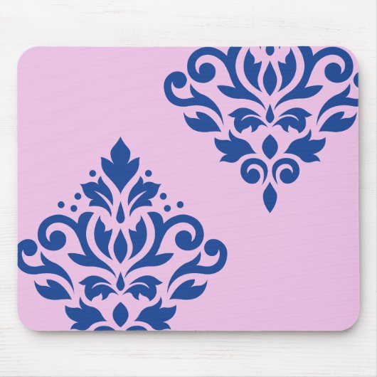 Rollen Damask Art I Blue on Pink Mousepad (Vorne)