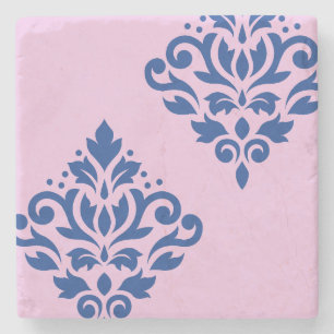 Rollen Damask Art I Blue on Pink Steinuntersetzer