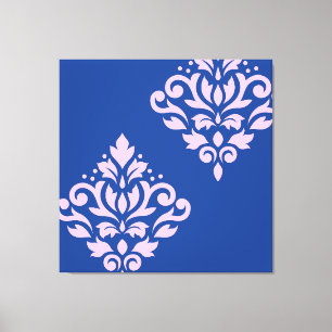 Rollen Damask Art I Pink on Blue Leinwanddruck