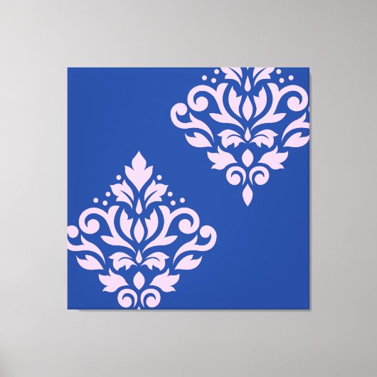 Rollen Damask Art I Pink on Blue Leinwanddruck (Vorderseite)