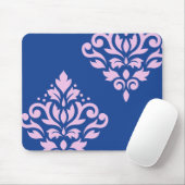 Rollen Damask Art I Pink on Blue Mousepad (Mit Mouse)
