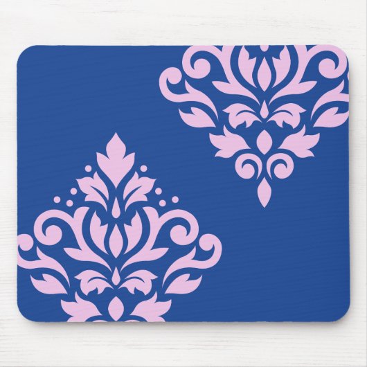 Rollen Damask Art I Pink on Blue Mousepad (Vorne)