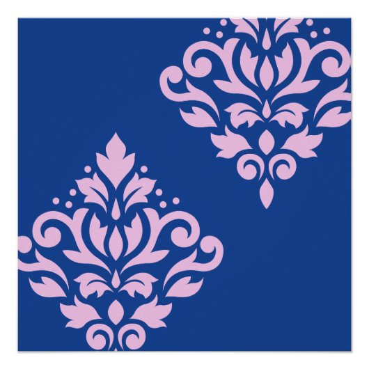 Rollen Damask Art I Pink on Blue Poster (Vorderseite)