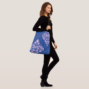 Rollen Damask Art I Pink on Blue Tragetaschen Mit Langen Trägern