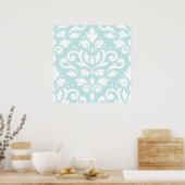 Rollen Damask Lg Design Weiß auf Enteneier Blau Poster (Küche)